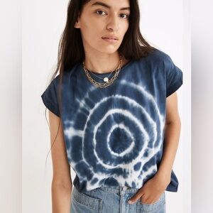 Madewell Blue Tie Dye Cap Sleeve Boxy Top Size XXS Oversize Fit I27